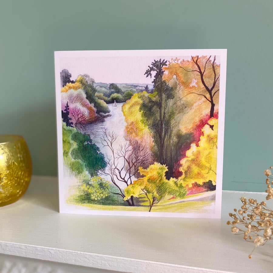 Landscape Art Greeting Card - river and trees in Richmond upon Thames
