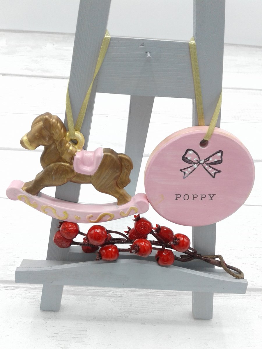 Baby's first christmas. Ceramic decorations. Baby girl personalised keepsake. 
