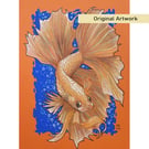 Fancy Betta Fish drawing, original artwork, fish wall art