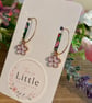Lilac Flower Hoop Earrings, Enamel Floral Charms, Handmade Jewellery - Image 1