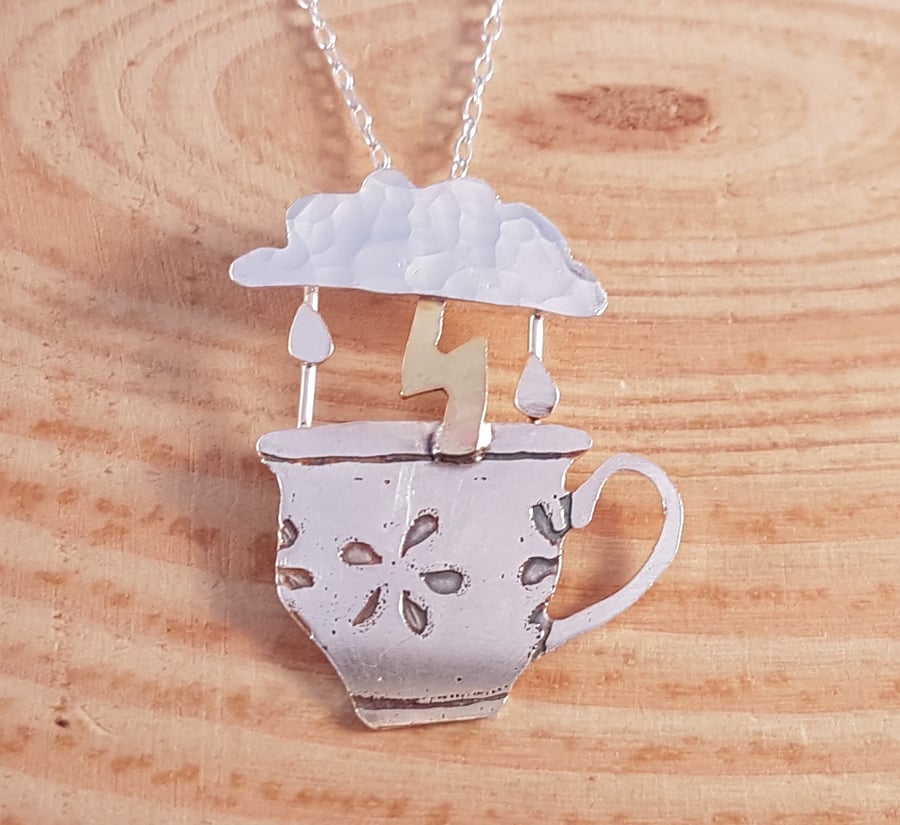 Sterling Silver and Brass Storm In A Teacup Necklace