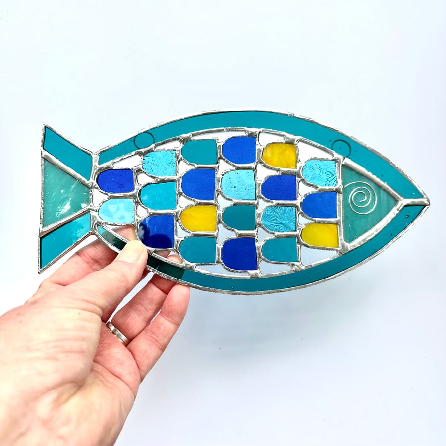 Stained Glass Fishy Suncatcher - Handmade Hanging Window  Decoration 