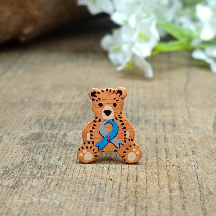 Tiny Diabetes Ribbon Badge, Handmade Child Diabetes Awareness Bear Pin