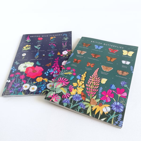 Set of 2 A5 British Nature Guide Note Books, Sketch Pads