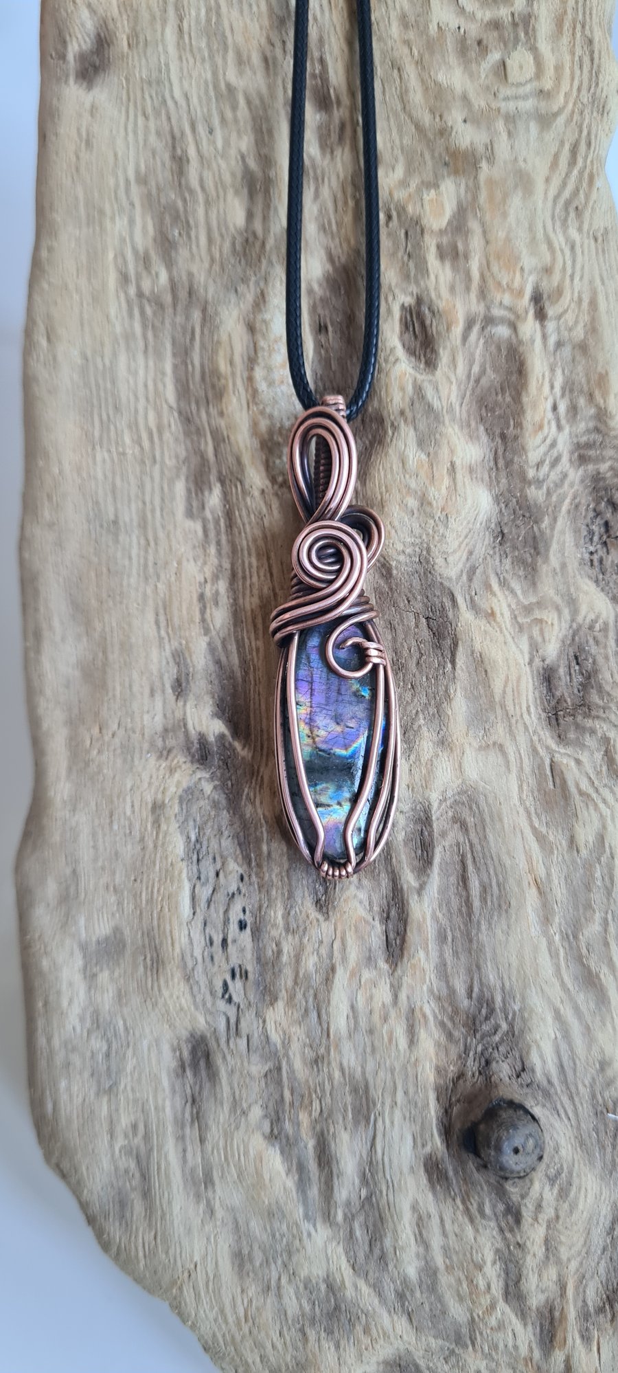 Natural Purple Labradorite & Copper Pendant Necklace Gift Crystal Jewellery