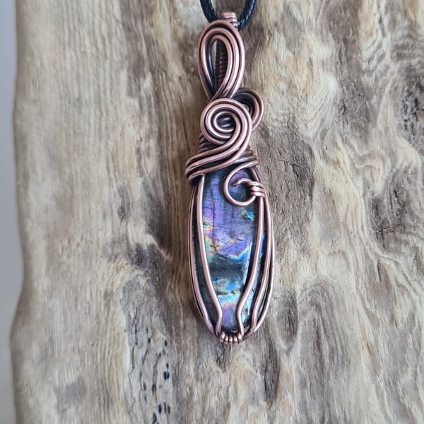Natural Purple Labradorite & Copper Pendant Necklace Gift Crystal Jewellery