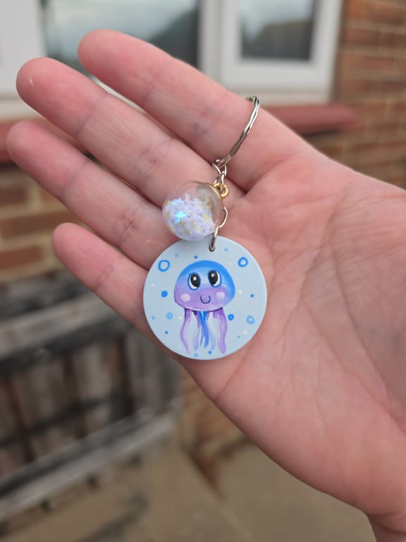 Cute Handmade Jellyfish Wooden Keyring 