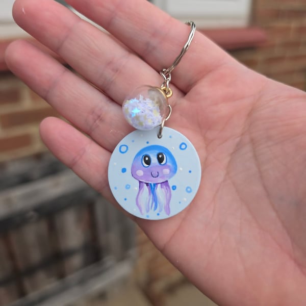 Cute Handmade Jellyfish Wooden Keyring 