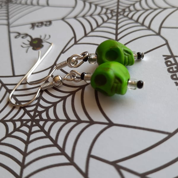 Dyed Howlite Skull Earrings - Green (2)