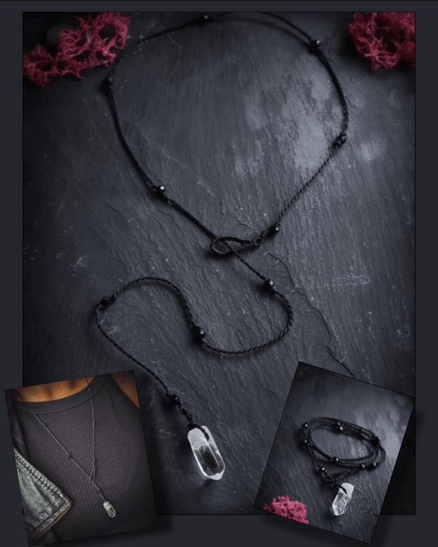 Adjustable necklace & bracelet in one with Tourmaline and Clear Quartz 