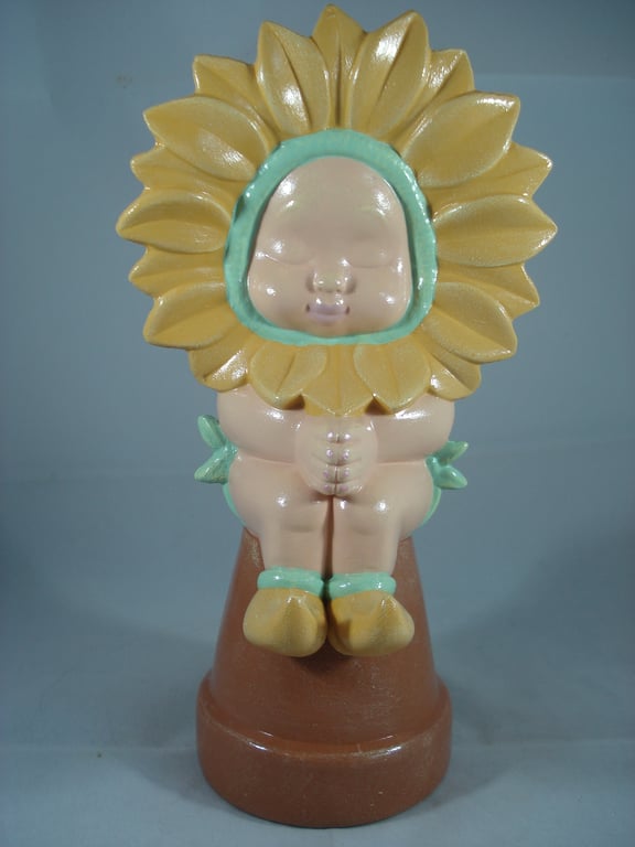 Ceramic Yellow Sunflower Baby Figurine Garden Plant Pot Ornament Decoration.