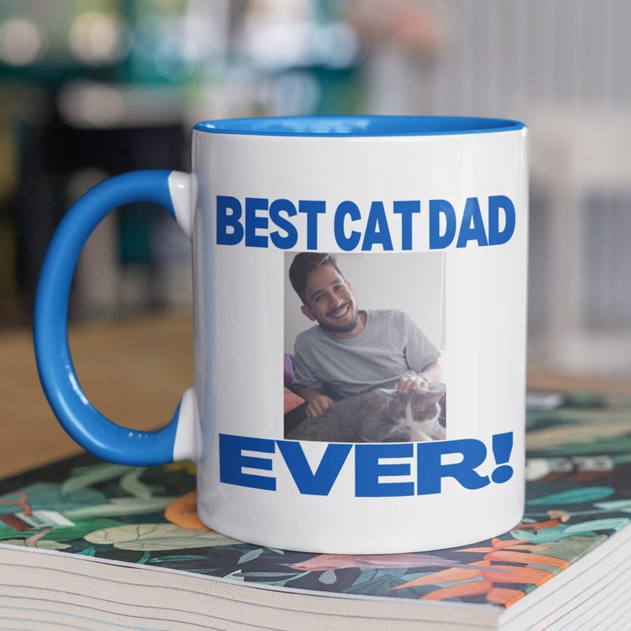 Personalised PHOTO - Best CAT Dad Ever Mug - Personalised gift for Cat Dad