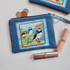 Denim coin purse with puffins mini make up bag