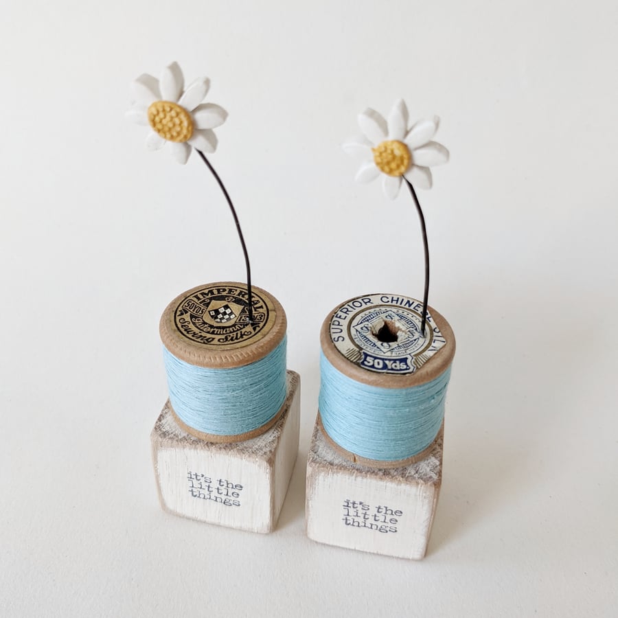 Clay Daisy on a Teeny Vintage Bobbin 'it's the little things'