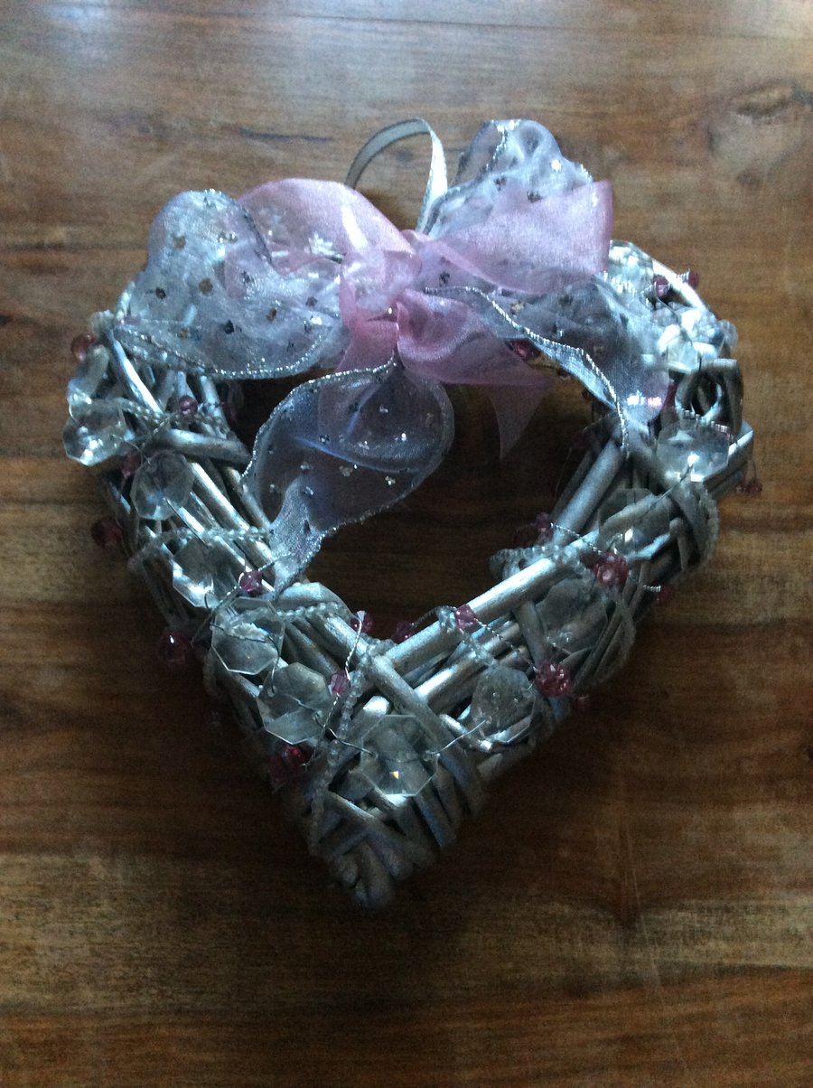 Heart shaped wreath with crystals and bow