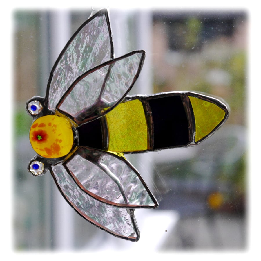 Bee Suncatcher Stained Glass Handmade Bumble Queen