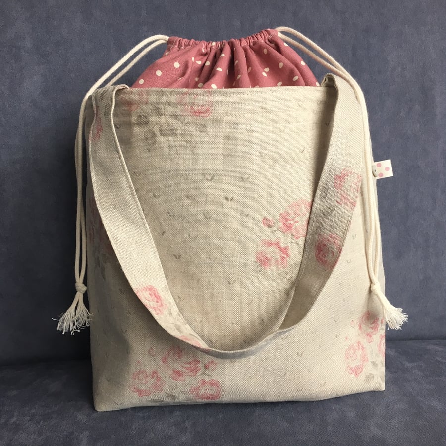 Floral Linen Bag with drawstring cover