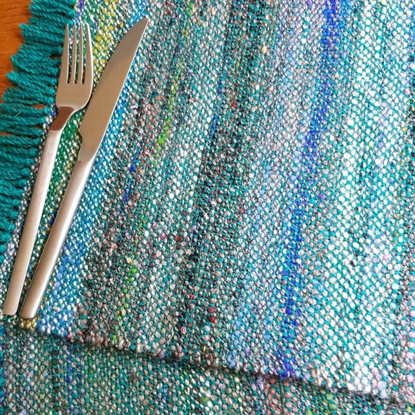 Hand Woven Placemats - Turquoise - Set of 2