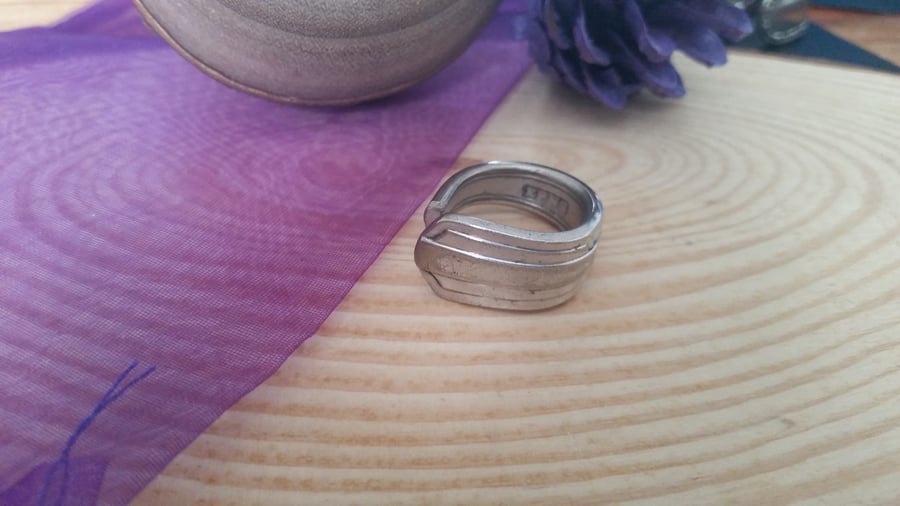 Upcycled Silver Plated Deco Style Spoon Handle Ring SPR061509