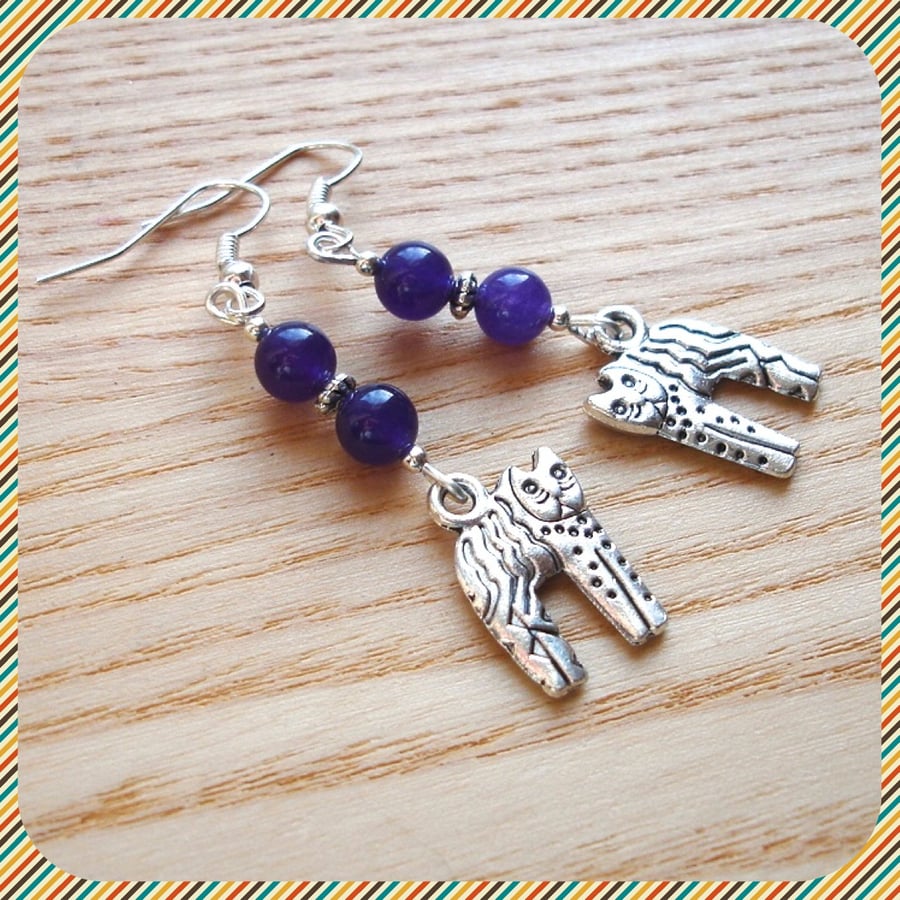 Purple Kitty Cat Earrings