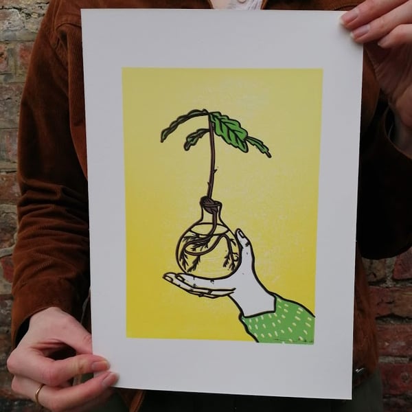 Mighty Oaks Lino Print 