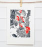 Hens - Flock of White Sussex Hens - Original linocut print - Image 2