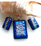 Dichroic Glass 122 Pendant Earring Set Teal Silver Plated Chain - Image 3