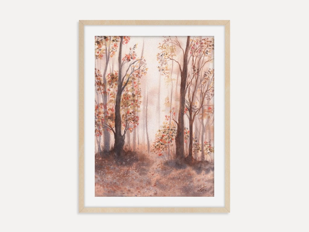 Autumn Forest Trail - Art Print Fall, Woodland Wall Art, Golden Forest Landscape