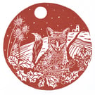 Fox Winter Scene Handprinted