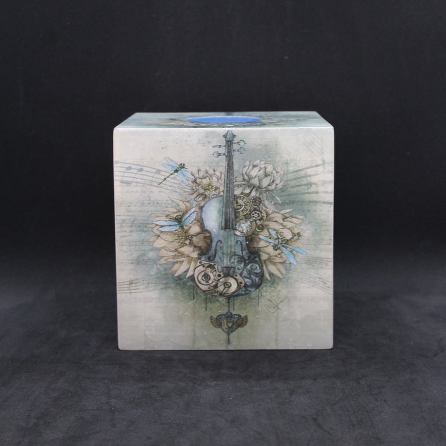 Handmade, decoupage, music and dragonfly tissue box cover