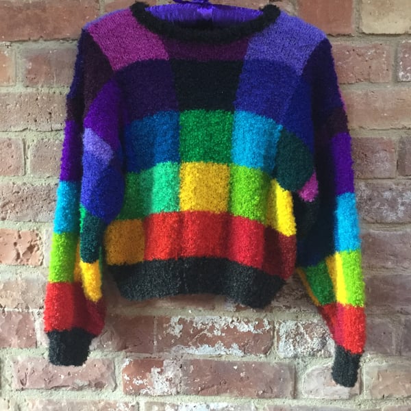MoBair Fizz Yarn, Hand Knitted Hand Dyed Rainbow Jumper