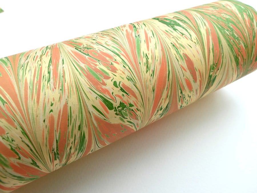 Marbled paper A4 pink green gold chevron pattern