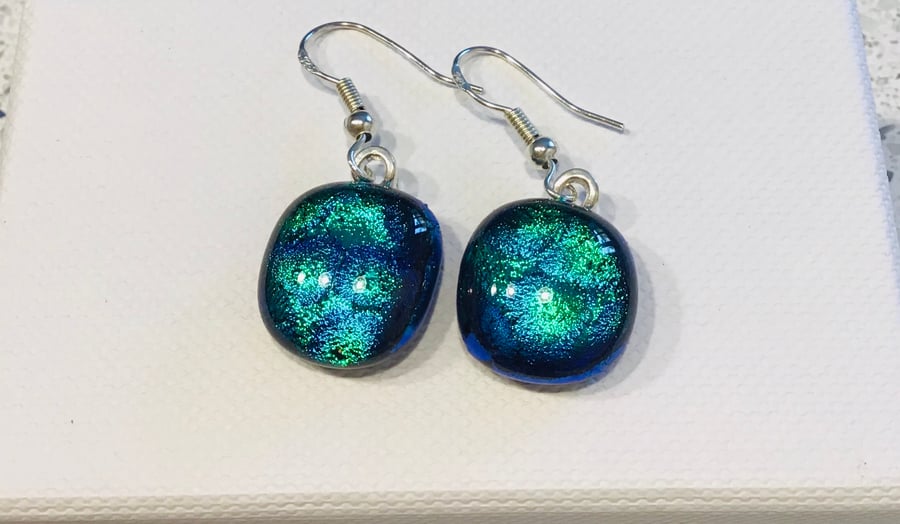Dichroic glass and Stirling silver earings 