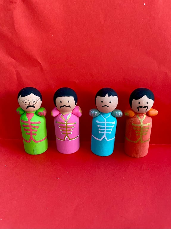 Beatles Seargent Peppers Handpainted Wooden Peg Dolls