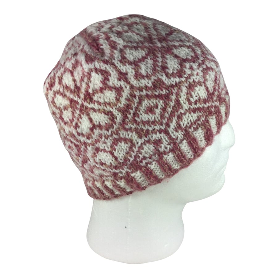 Floral Fairisle hat, stranded beanie, Norwegian hat, skull cap, hand knitted clo