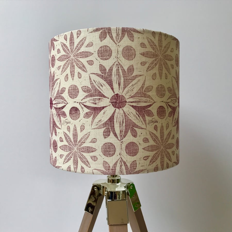Hand Printed Linen Lampshade in Raspberry Red