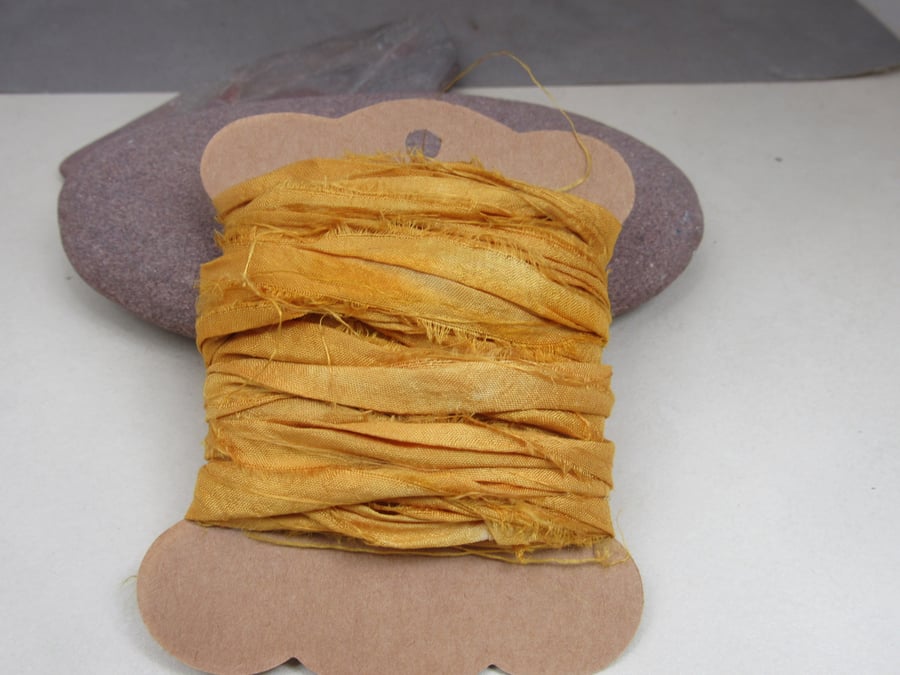 4m Onion Gold Hand Dyed Natural Dye Sari Silk Ribbon