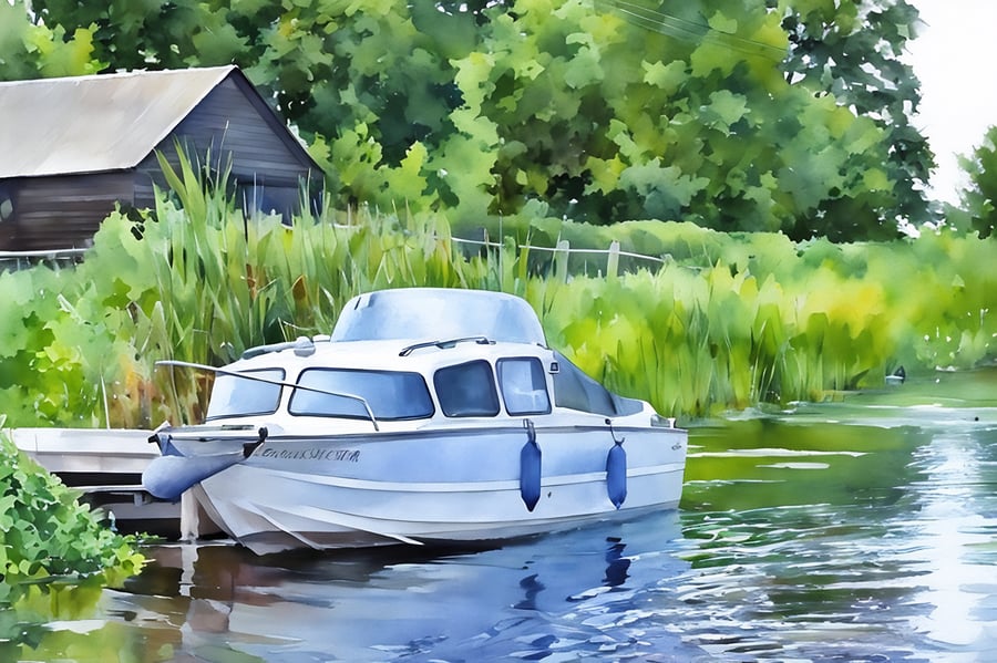 River View Pleasure Boat Norfolk Fen A5 Greeting Card 