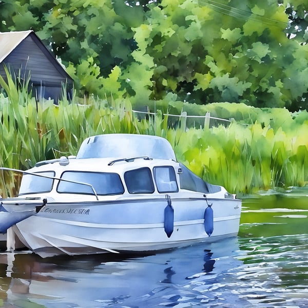 River View Pleasure Boat Norfolk Fen A5 Greeting Card 