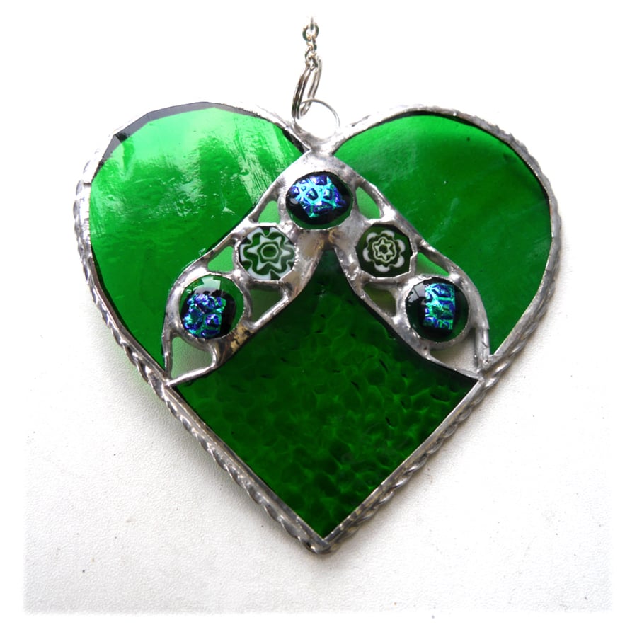Heart Stained Glass Suncatcher Nugget Green 008