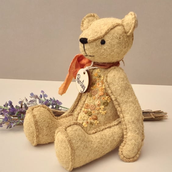 Teddy bear, Unique artist bear, one of a kind handmade embroidered bear