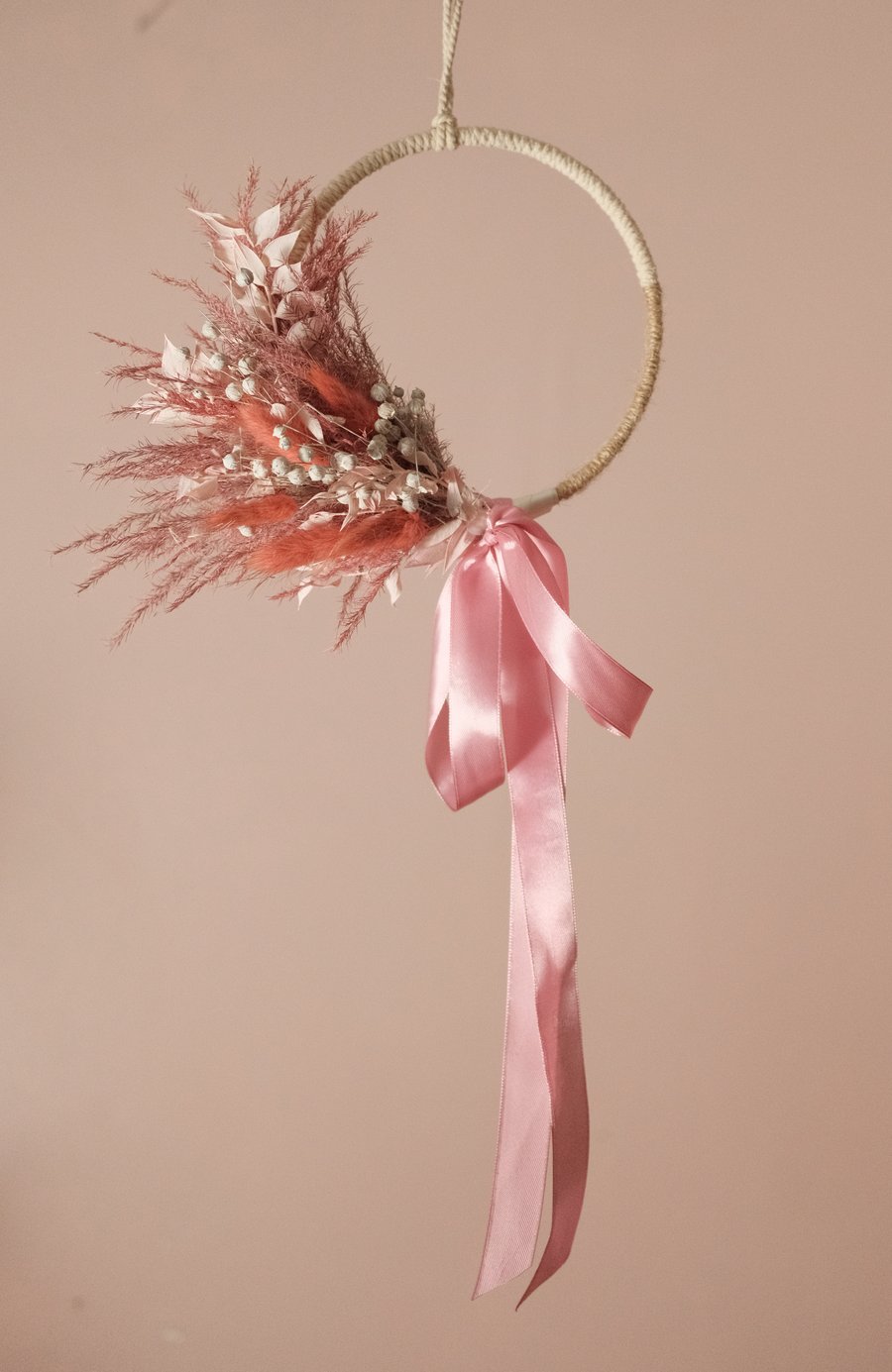 Dried Flower Hoop in Pink & White Colours 15cm