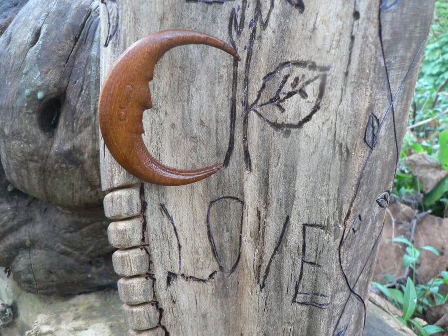 Moon brooch in wych elm