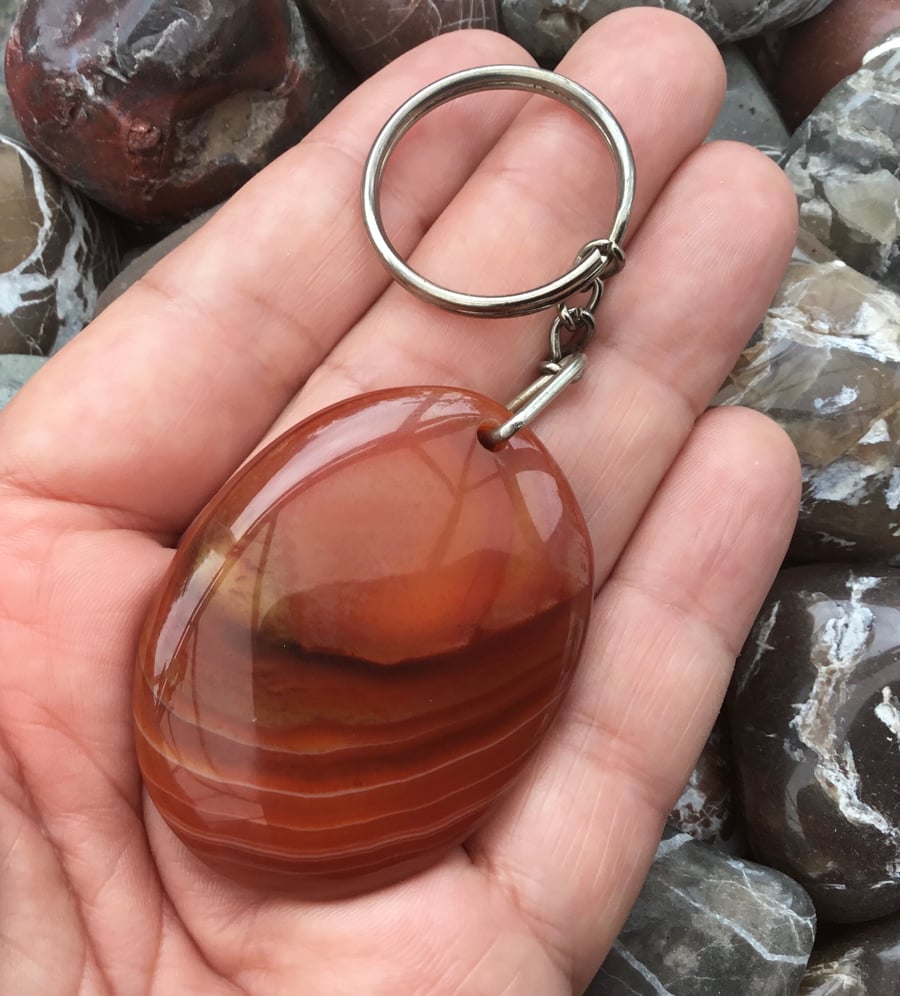 Jupiter Sunset!  Beautiful Sunset Tones Agate Gemstone Keyring or Handbag Charm.