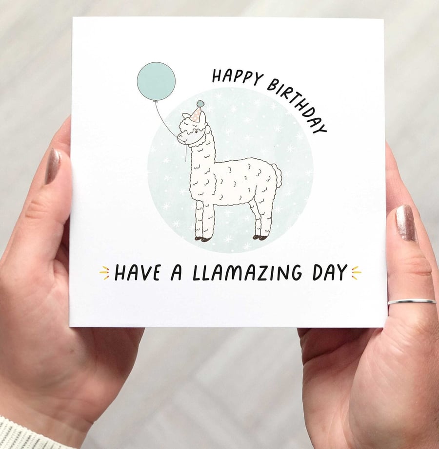 LLAMA HAPPY BIRTHDAY , llamazing happy birthday pun card, cute illustrated llama