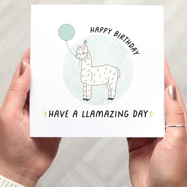 LLAMA HAPPY BIRTHDAY , llamazing happy birthday pun card, cute illustrated llama