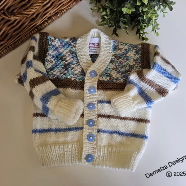 Baby Boy's Hand Knitted Cardigan  9 -18 Months Size