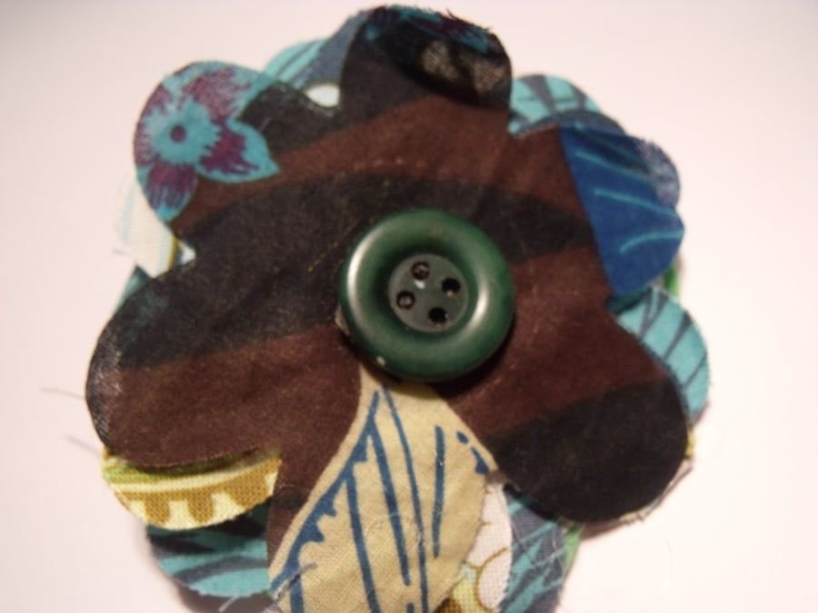 Textile Upcycled Flower Patterned Corsage Brooch Pin Badge