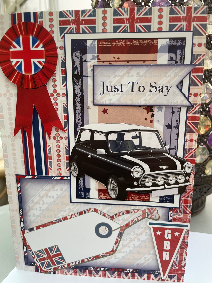 Iconic Mini and Union flag Just to say Father's day or birthday card