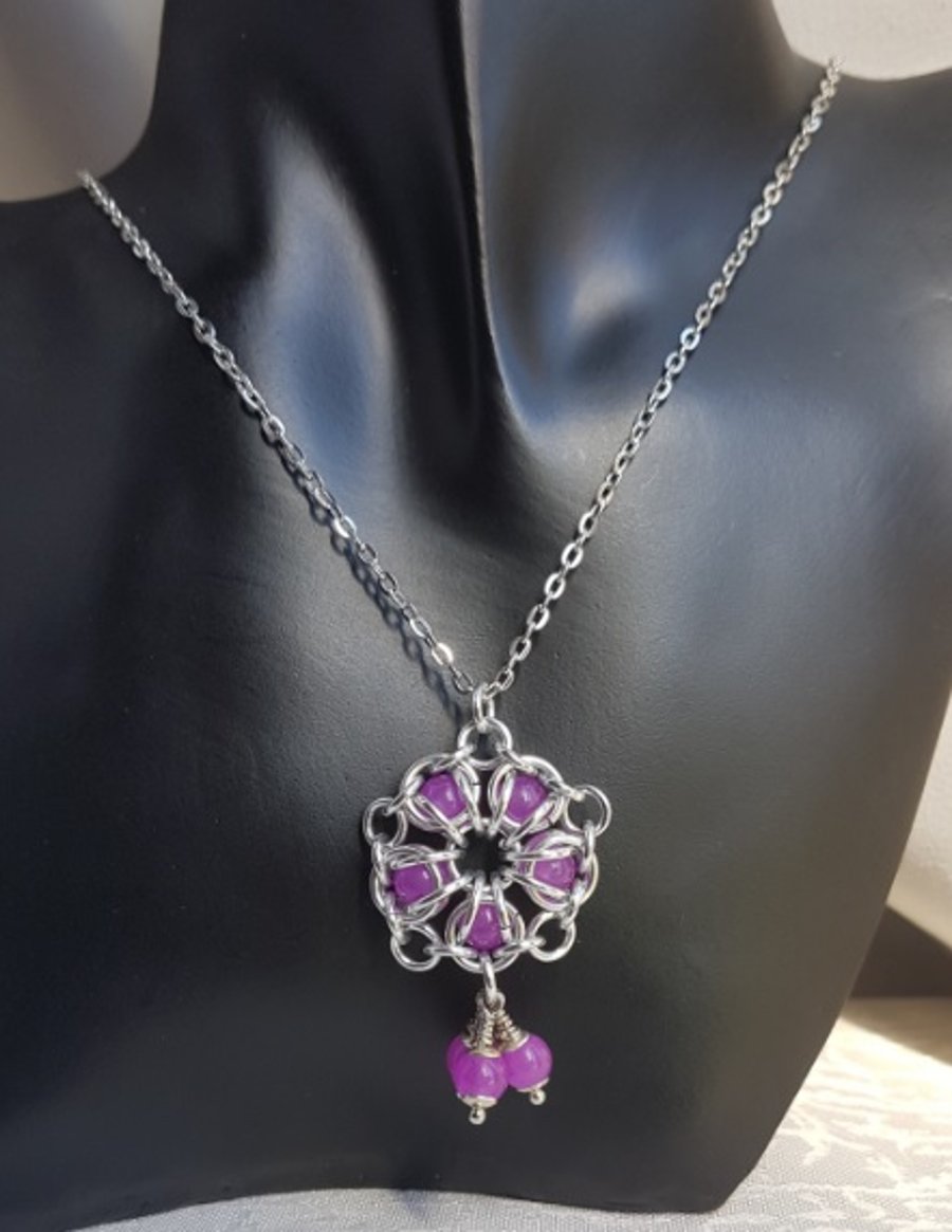 Beautiful Captive bead Purple Flower Necklace